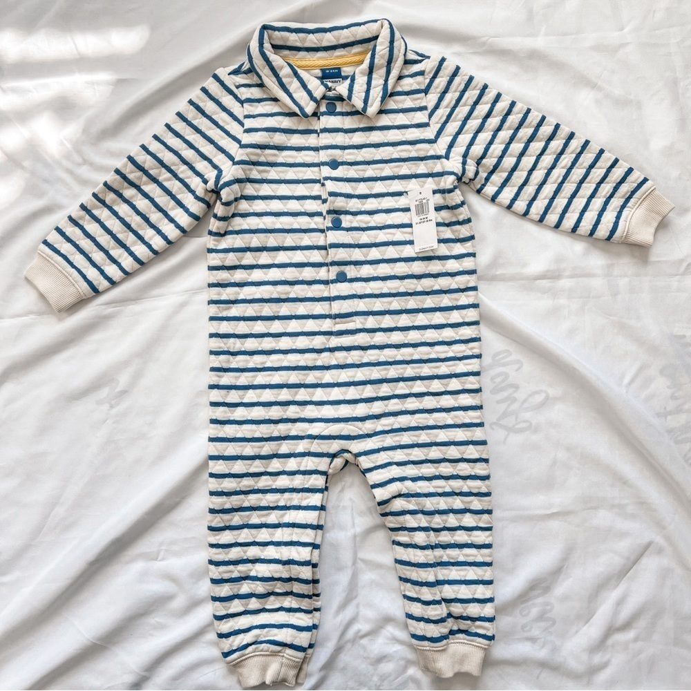 Old Navy Unisex Striped Blue and White Quilted Kids One Piece Size 18-24 Months